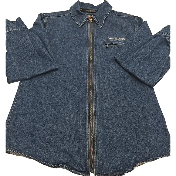 Vtg Original Harley Davidson Women's Jacket L Denim Biker Motorcycle Y2K - Picture 5 of 9